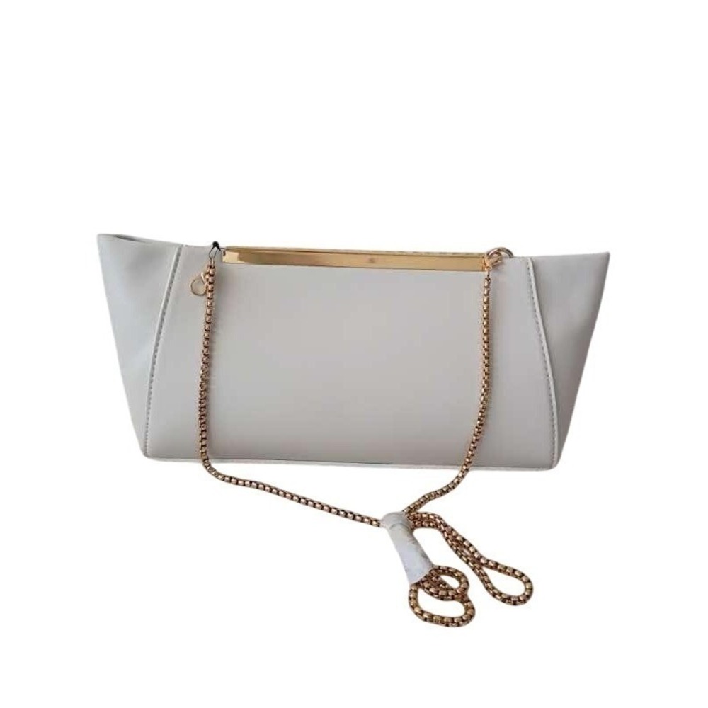 NWT The Drop White Structured Crossbody Clutch Bag Gold Chain Metal Bar Detail